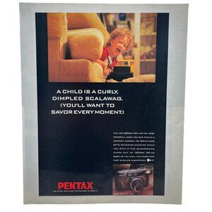 Pentax Camera Print Ad Vintage 90s IQZoom 160 Curly Hair Child Life is Fun